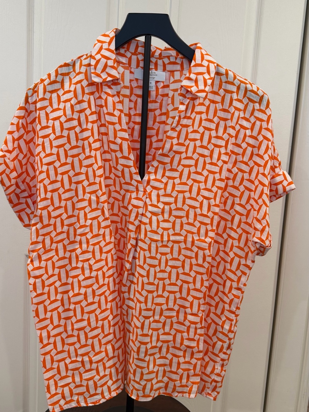 Charter Club Linen Geometric Orange and White Blouse